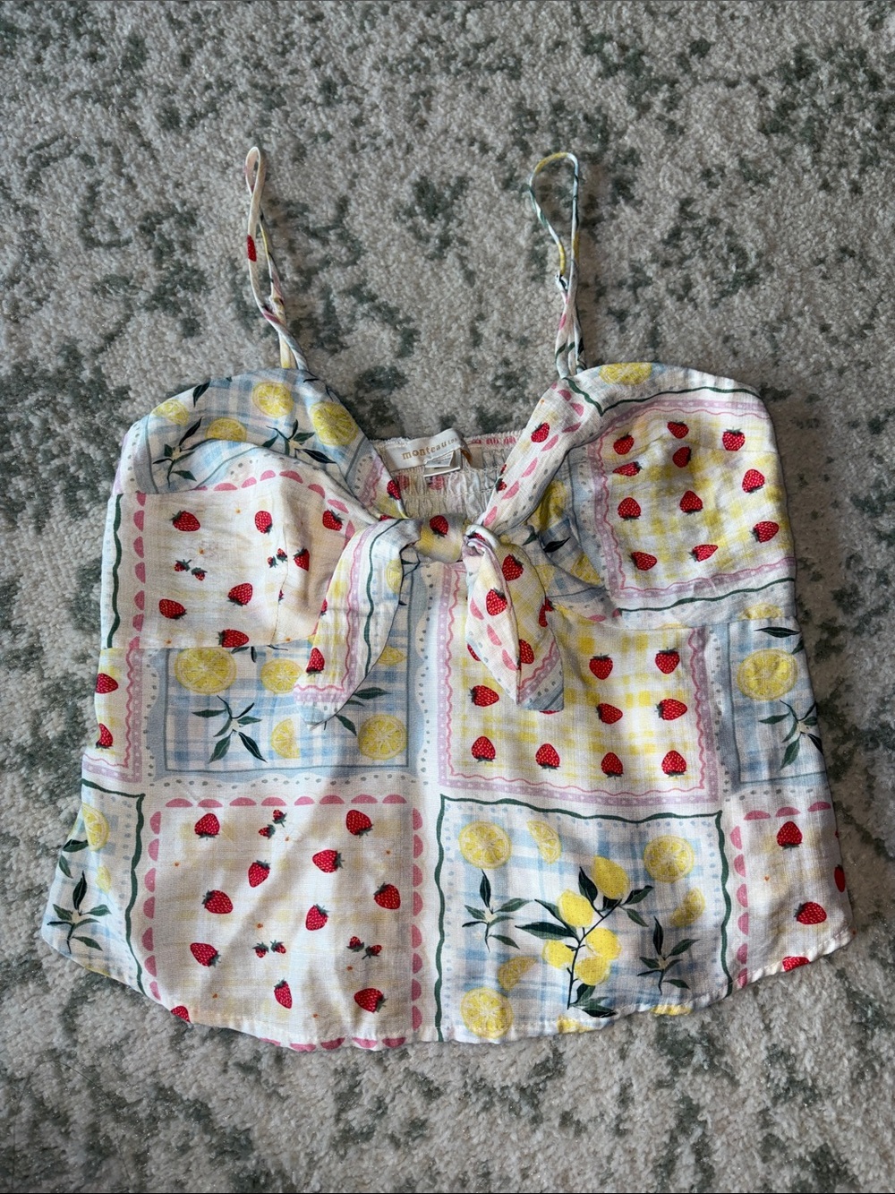 Monteau Tie-Front Fruit Patchwork Cami in White, Yellow & Red